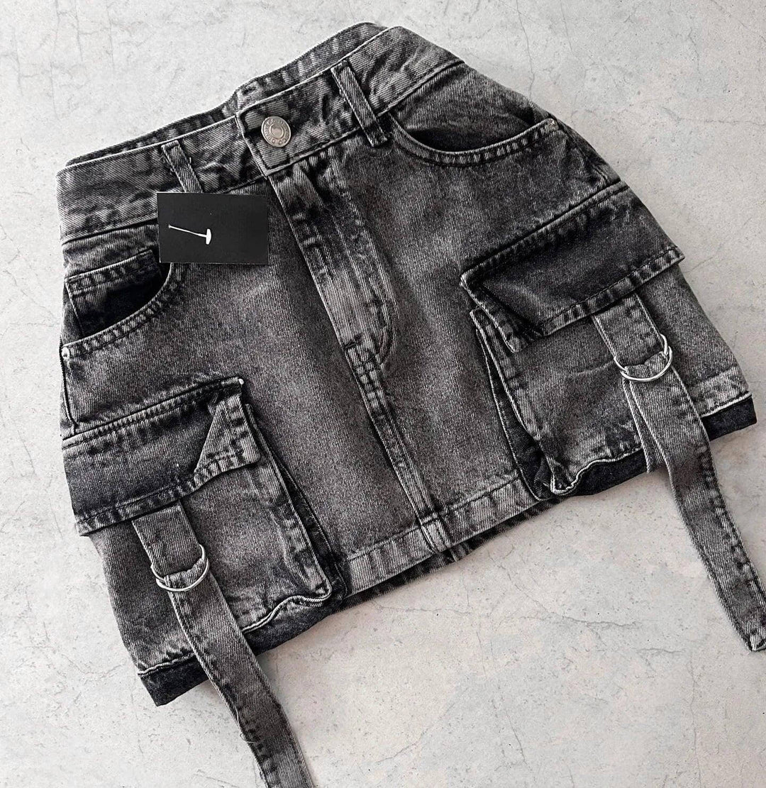 Women's A-Line Denim Mini Skirt with Pockets