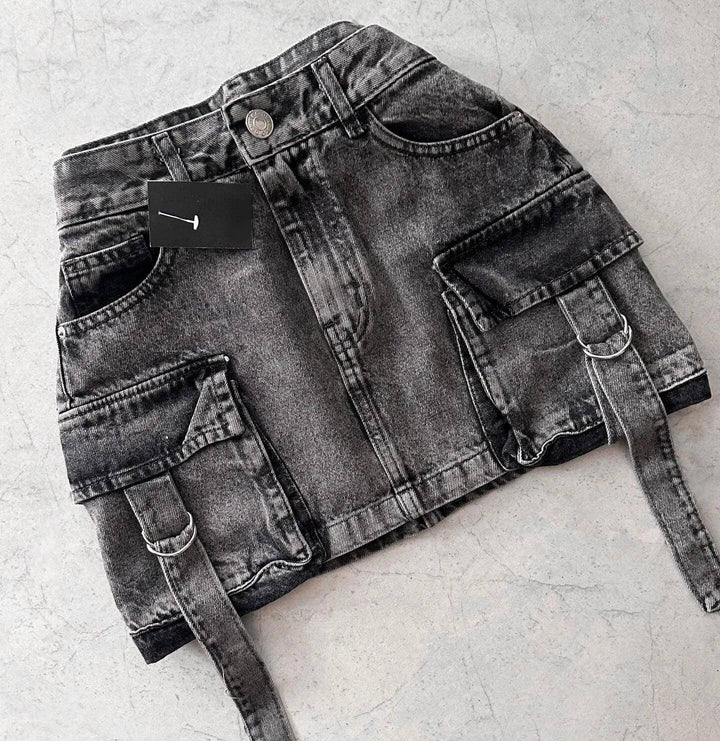 Women's A-Line Denim Mini Skirt with Pockets