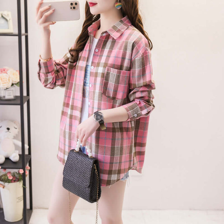 Women's Long Sleeve Plaid Button-Down Shirt