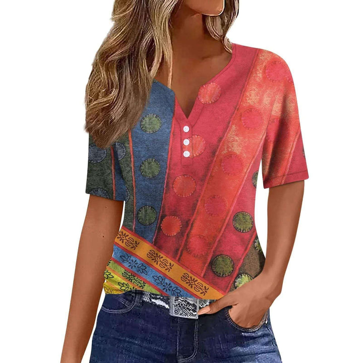 Striped Color Block V-Neck T-Shirt