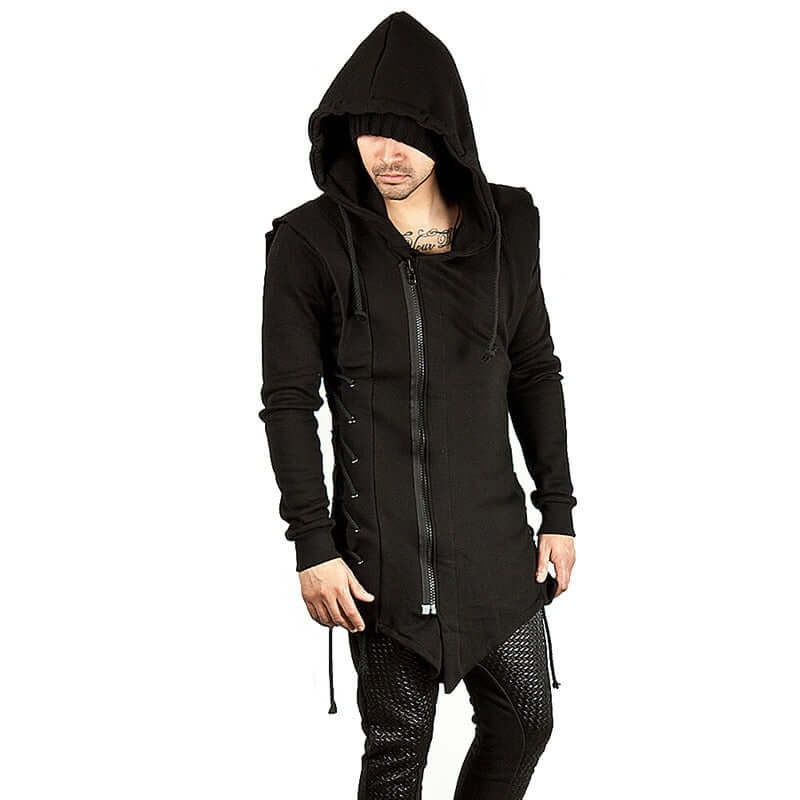 Men's Gothic Lace-Up Hoodie: Casual Outdoor Style