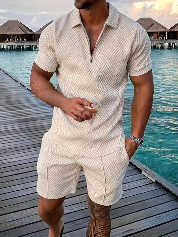 Men's Geometric Print Summer Short Set