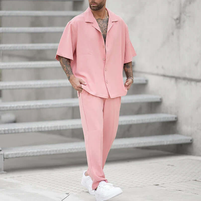 Men's Relaxed Fit Cotton Shirt and Pants Set