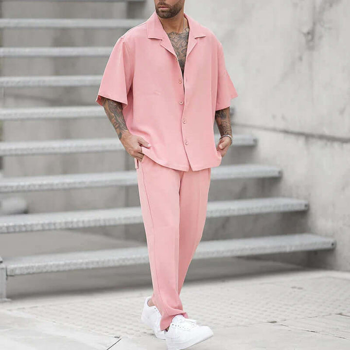 Men's Relaxed Fit Cotton Shirt and Pants Set