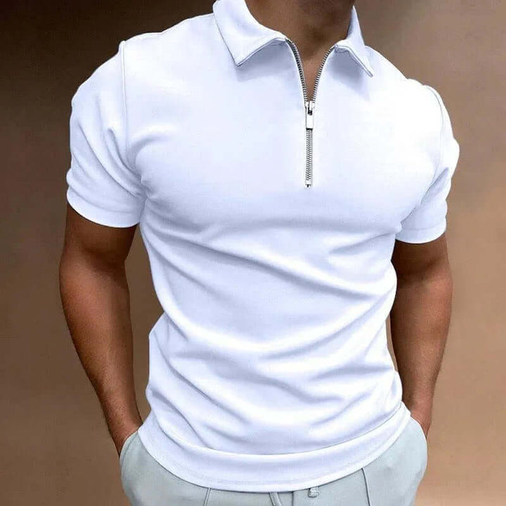 Men's Short Sleeve Slim Fit Polo Shirt with Zipper
