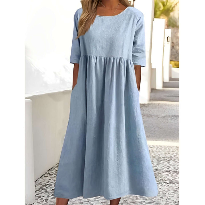 Women's Pleated Cotton Linen Midi Dress