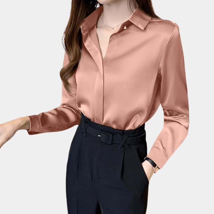 Women's Elegant Satin Long-Sleeve Blouse