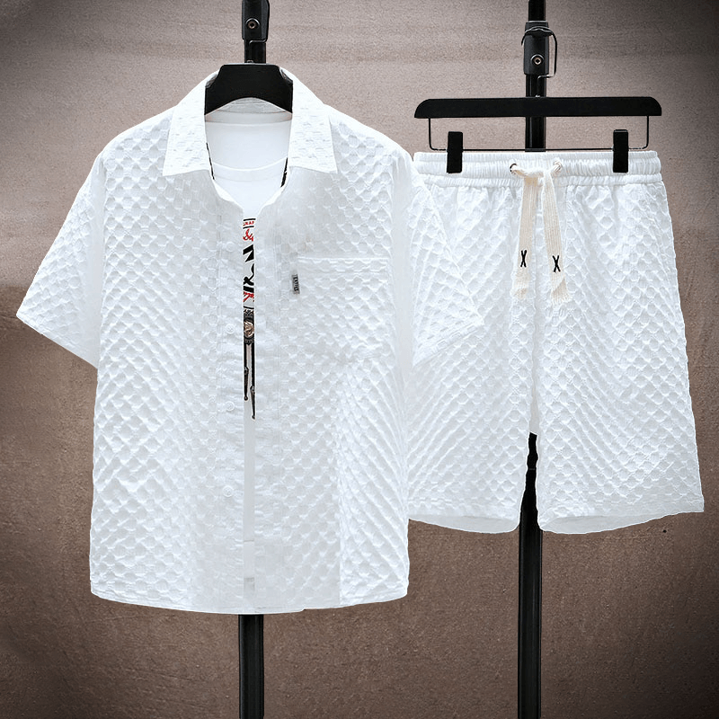 Men's Summer Two-Piece Set: Textured Shirt & Shorts