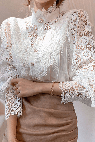 Embroidered Openwork Women's Blouse: Elegant Summer Top