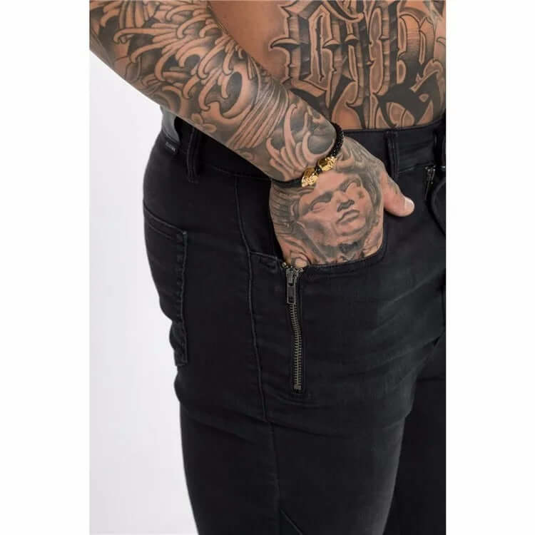 Men's Edgy Skinny Biker Jeans: Low Crotch & Zippers