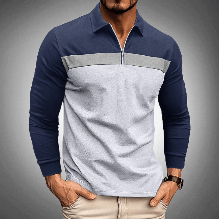 Men's Long-Sleeve Quarter-Zip Polo Shirt: Tailored Fit