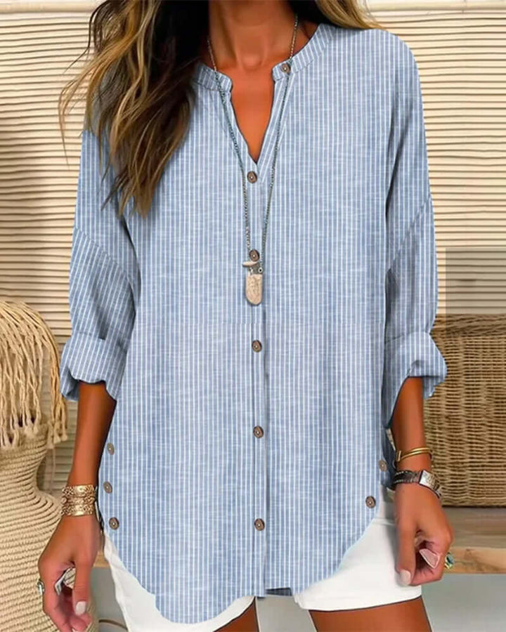 Women's Striped Button-Closure Blouse