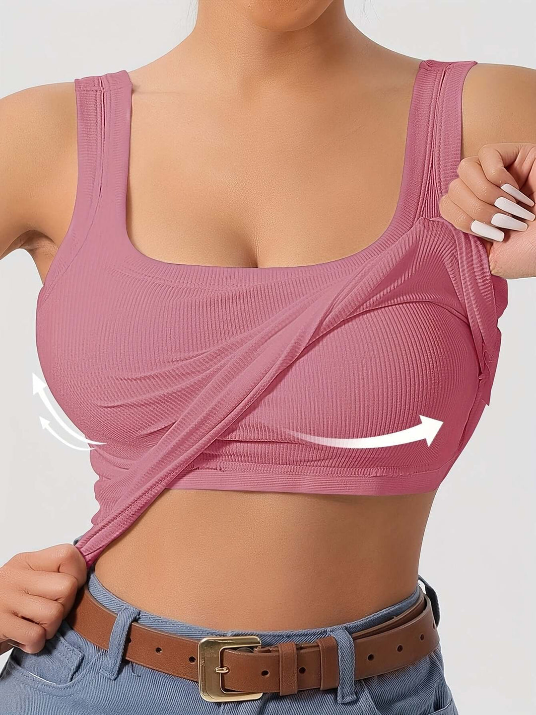 Women's Ribbed Crop Tank Top with Built-in Support
