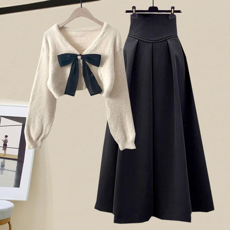 Women's Cable Knit Sweater & A-Line Skirt Set