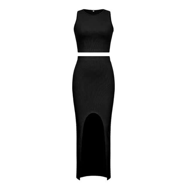 Women's Sleeveless Crop Top and Long Split Skirt Set