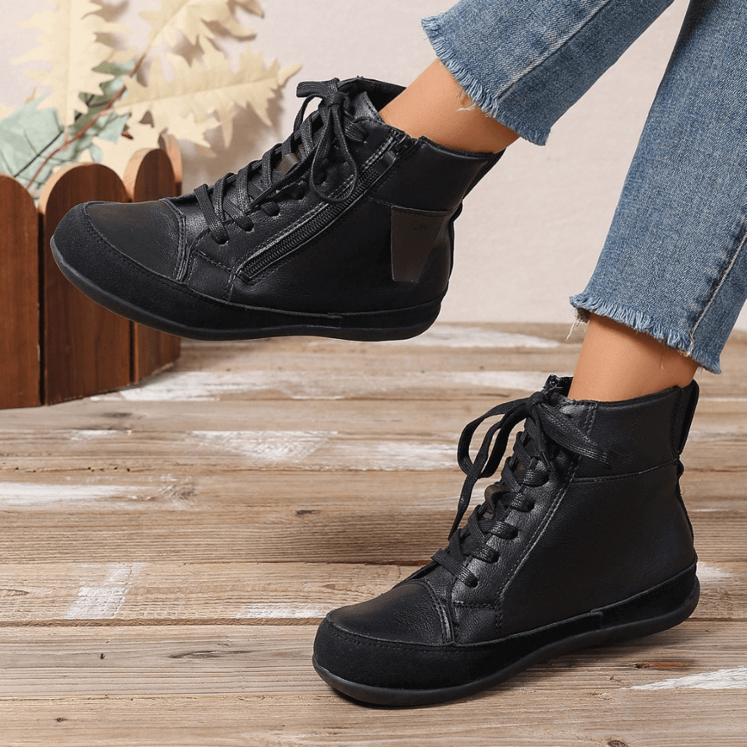 Women's Leather Ankle Boots: Side Zipper, Round Toe