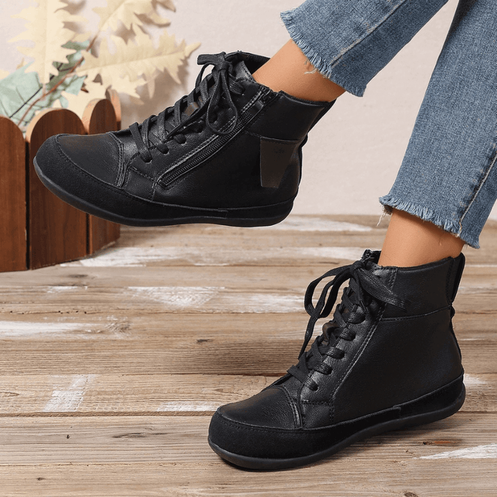 Women's Leather Ankle Boots: Side Zipper, Round Toe