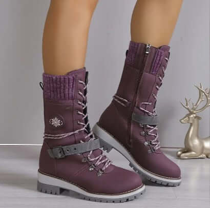 Women's High-Top Lace-Up Boots with Knit Cuff