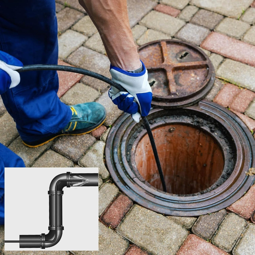 "Flexible high-pressure washer and drain hose ideal for Karcher cleaners, featuring durable woven fabric and anti-kink design