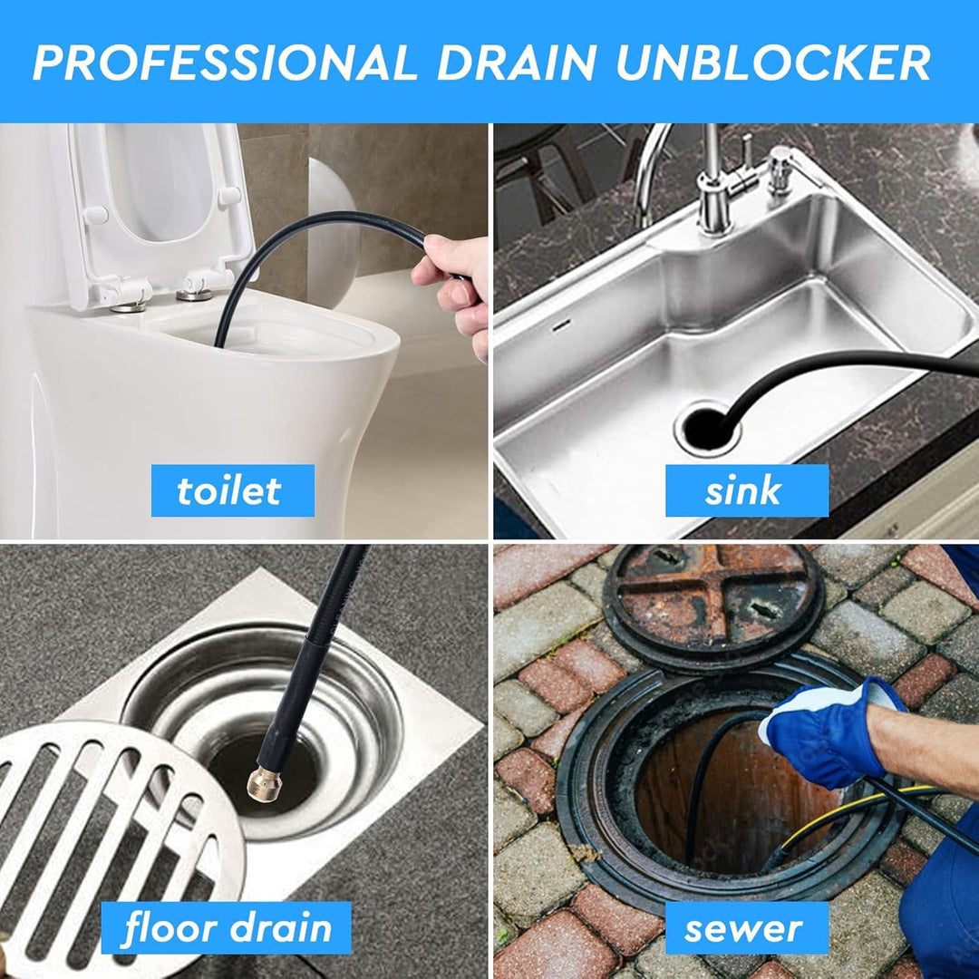 "Flexible high-pressure washer and drain hose ideal for Karcher cleaners, featuring durable woven fabric and anti-kink design