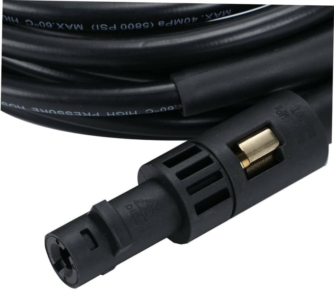 "Flexible high-pressure washer and drain hose ideal for Karcher cleaners, featuring durable woven fabric and anti-kink design