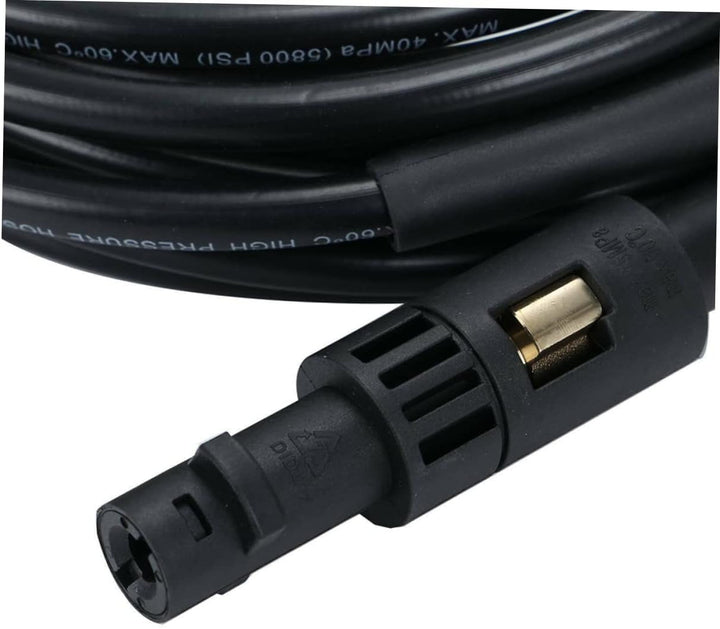 "Flexible high-pressure washer and drain hose ideal for Karcher cleaners, featuring durable woven fabric and anti-kink design