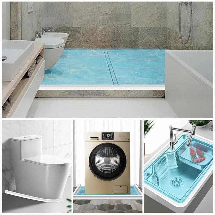 Flexible silicone shower barrier for leakproof seal, keeping bathroom dry. Bendable, self-adhesive strip for easy installatio