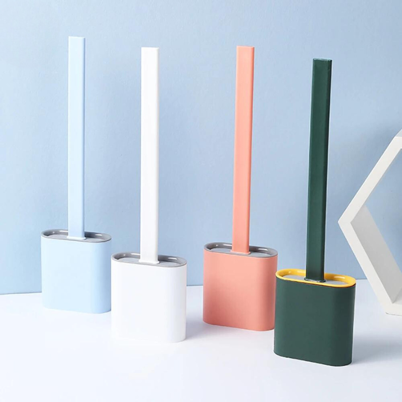 "Flexible silicone toilet brush in green; features durable bristles for superior cleaning and enhanced bathroom hygiene."