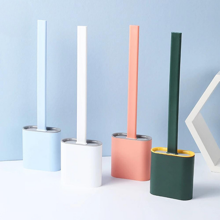 "Flexible silicone toilet brush in green; features durable bristles for superior cleaning and enhanced bathroom hygiene."