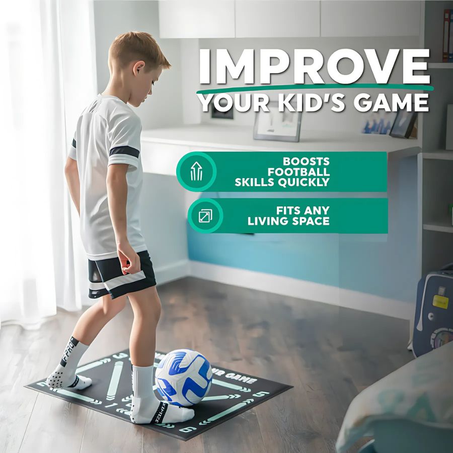 "Football Pro Training Mat, 2x2 meter anti-slip surface, boosts home practice, enhances dribbling, coordination, endurance sk