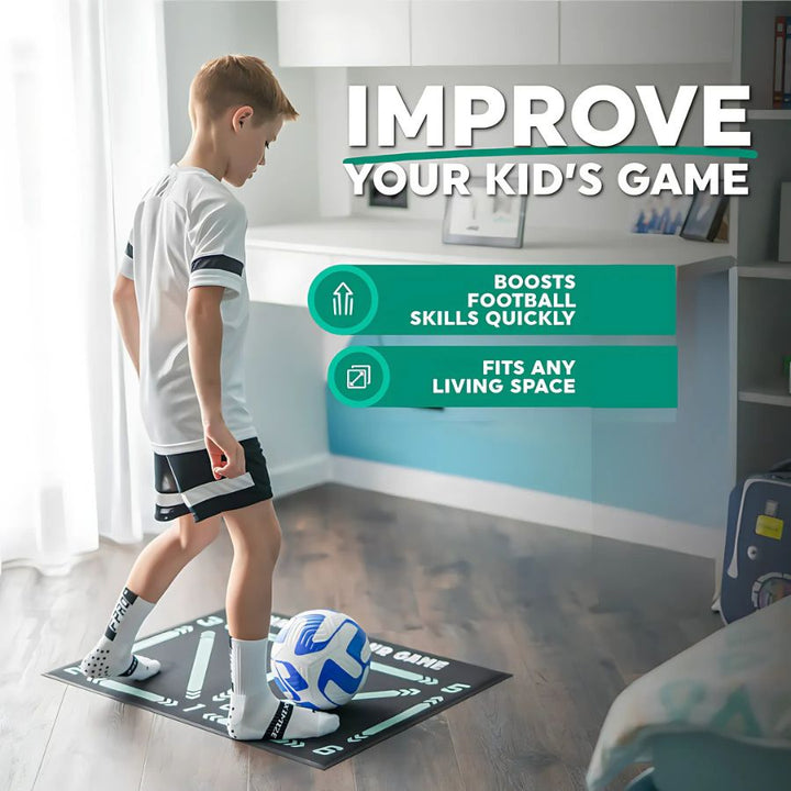 "Football Pro Training Mat, 2x2 meter anti-slip surface, boosts home practice, enhances dribbling, coordination, endurance sk