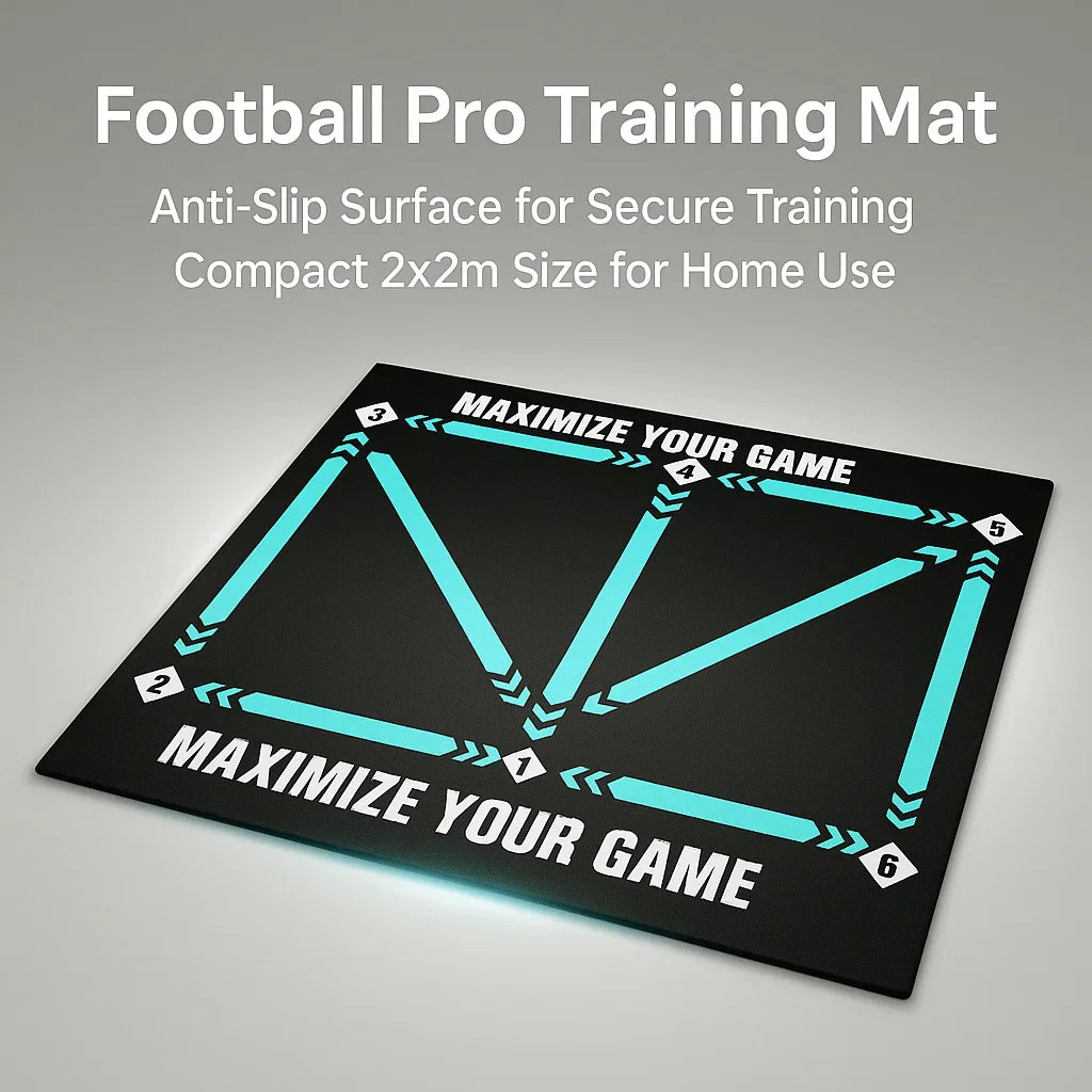 "Football Pro Training Mat, 2x2 meter anti-slip surface, boosts home practice, enhances dribbling, coordination, endurance sk