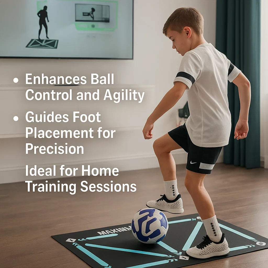 "Football Pro Training Mat, 2x2 meter anti-slip surface, boosts home practice, enhances dribbling, coordination, endurance sk