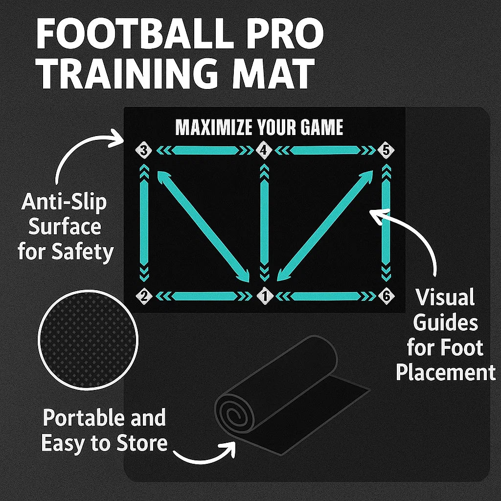 "Football Pro Training Mat, 2x2 meter anti-slip surface, boosts home practice, enhances dribbling, coordination, endurance sk