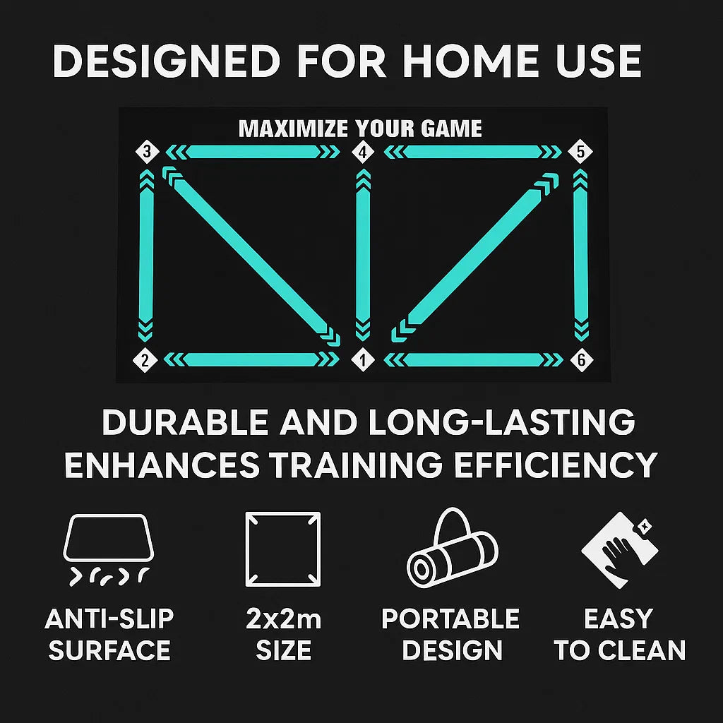 "Football Pro Training Mat, 2x2 meter anti-slip surface, boosts home practice, enhances dribbling, coordination, endurance sk
