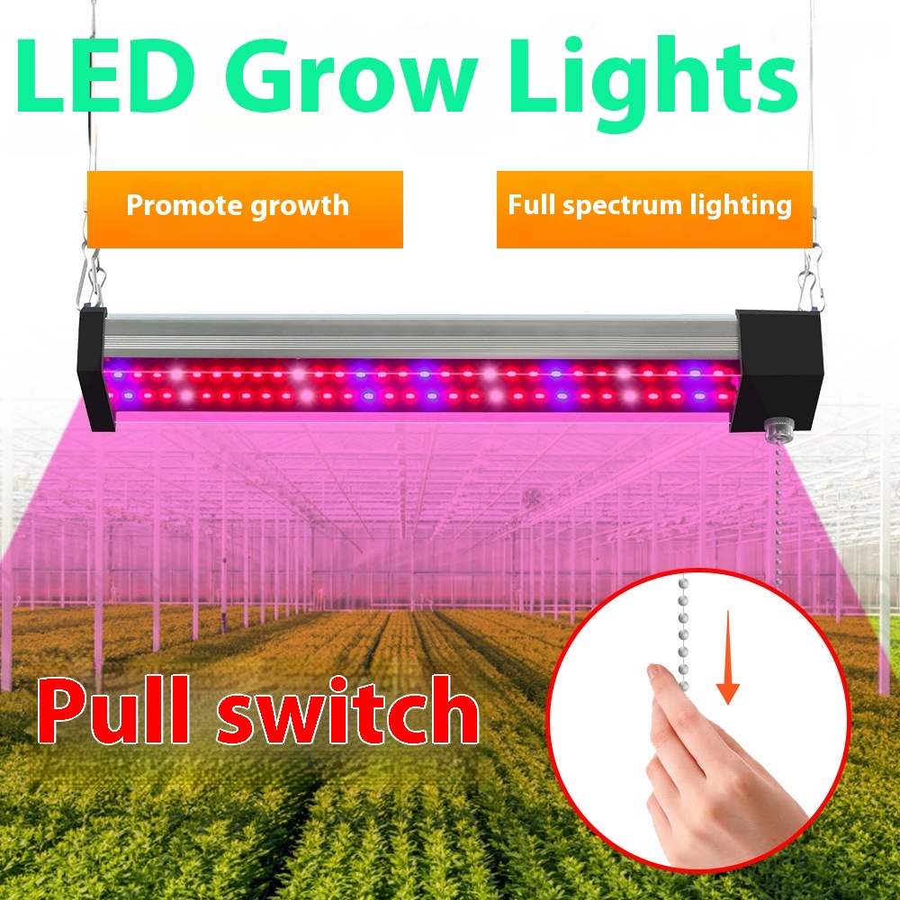 Full spectrum LED grow light with adjustable pull switch, mimics sunlight for plant growth, energy-efficient, promotes photos