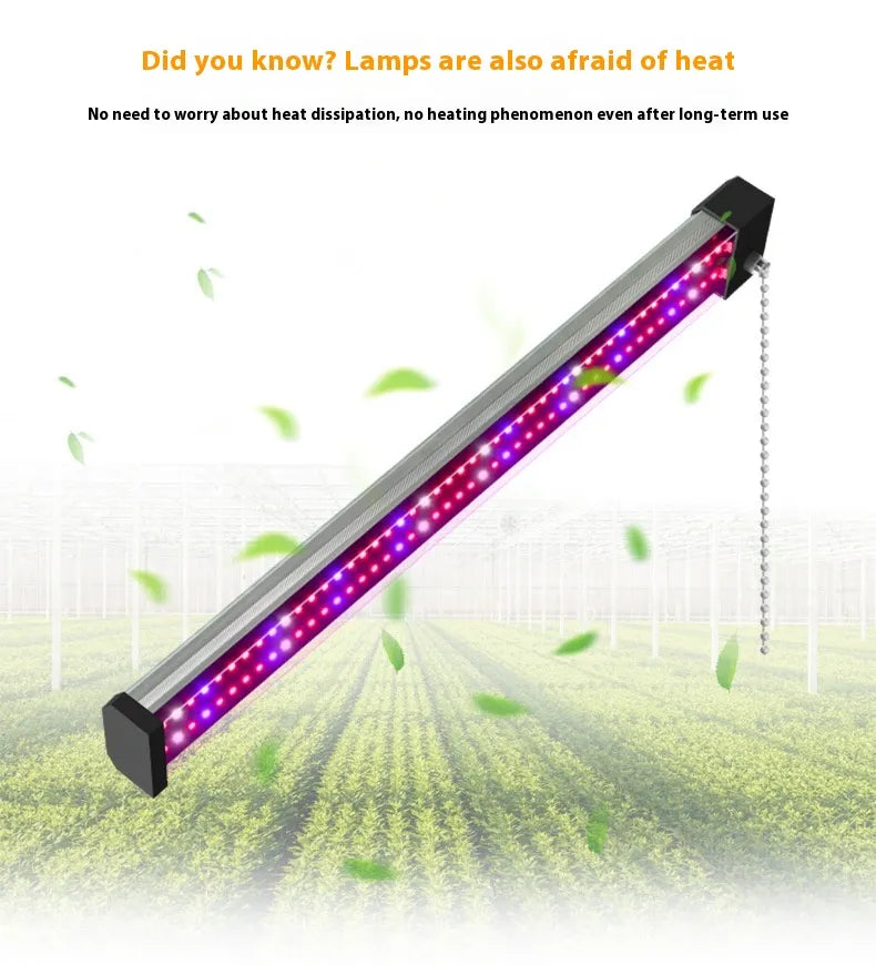 Full spectrum LED grow light with adjustable pull switch, mimics sunlight for plant growth, energy-efficient, promotes photos
