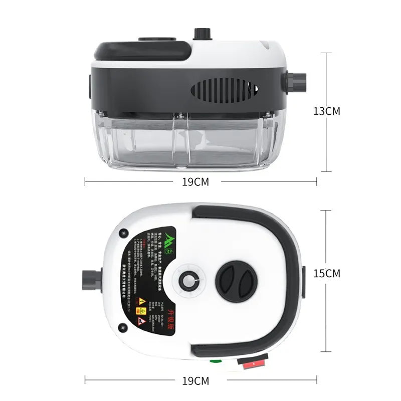 "Handheld steam cleaner, high temp, multi-surface, ergonomic design, suited for home and car use, eco-friendly cleaning."