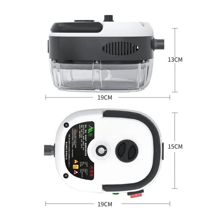 "Handheld steam cleaner, high temp, multi-surface, ergonomic design, suited for home and car use, eco-friendly cleaning."