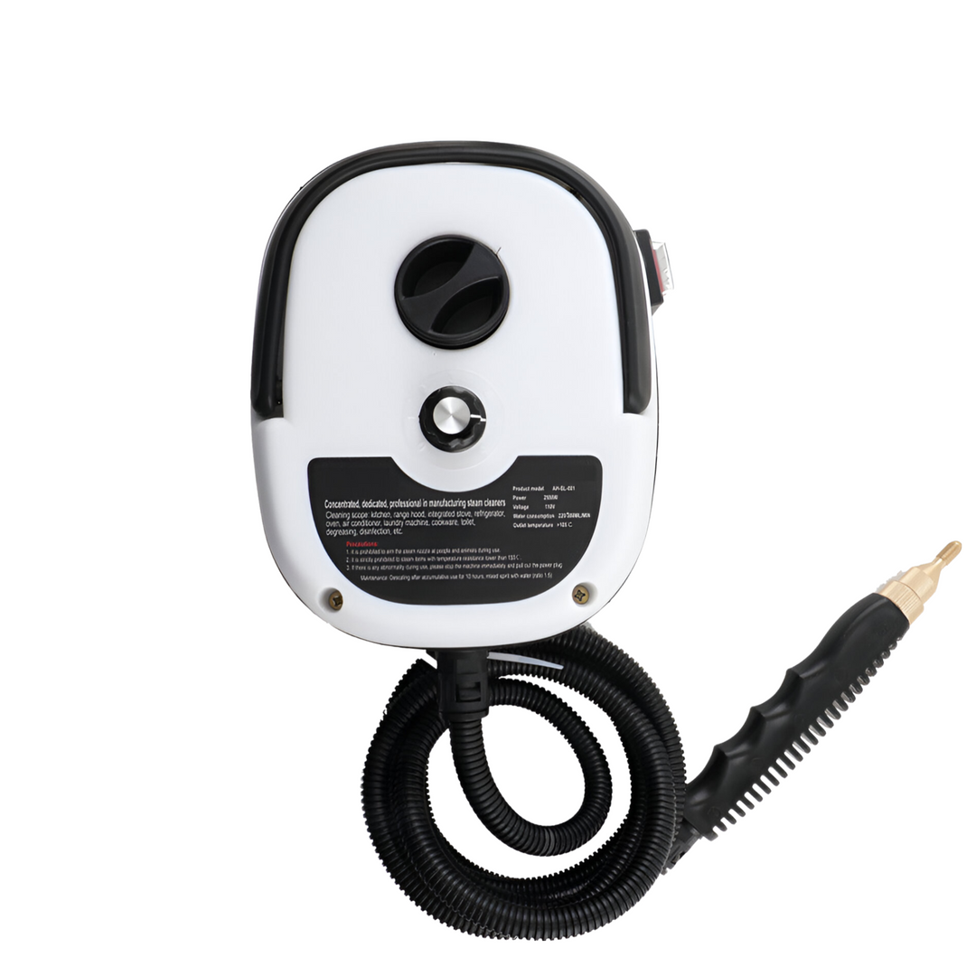 "Handheld steam cleaner, high temp, multi-surface, ergonomic design, suited for home and car use, eco-friendly cleaning."