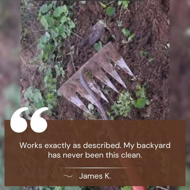 Heavy-duty stainless steel garden rake with deep-penetrating tines, ergonomic handle, and durable, rust-resistant design.