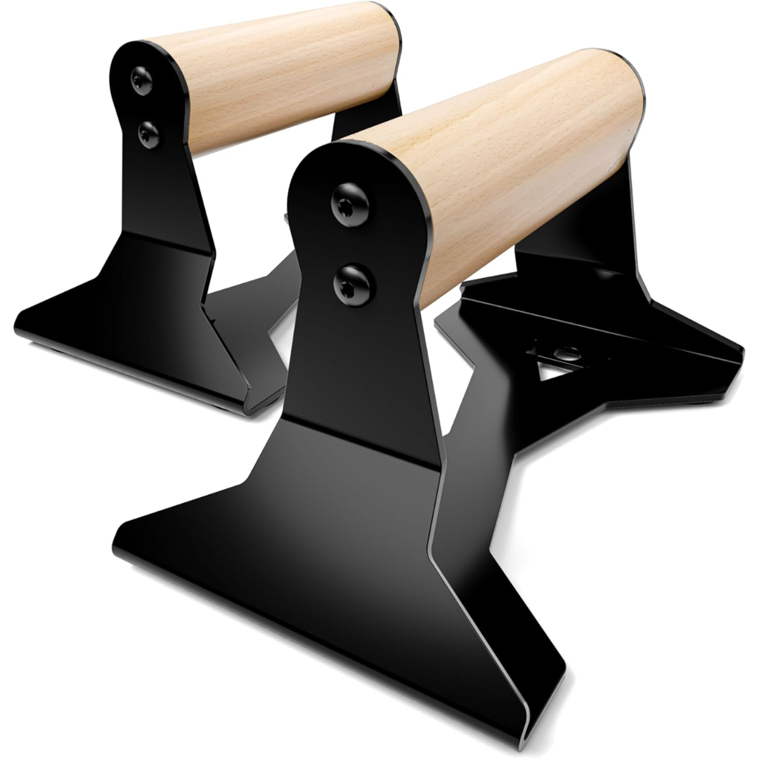 Heavy-Duty wooden push-up handles with ergonomic grip, robust steel frame, and non-slip base for stable home and gym workouts