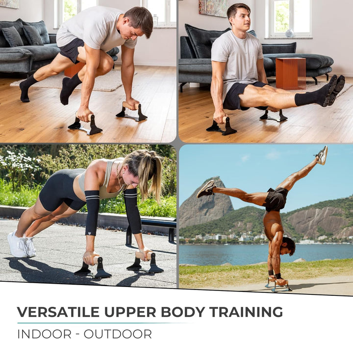 Heavy-Duty wooden push-up handles with ergonomic grip, robust steel frame, and non-slip base for stable home and gym workouts