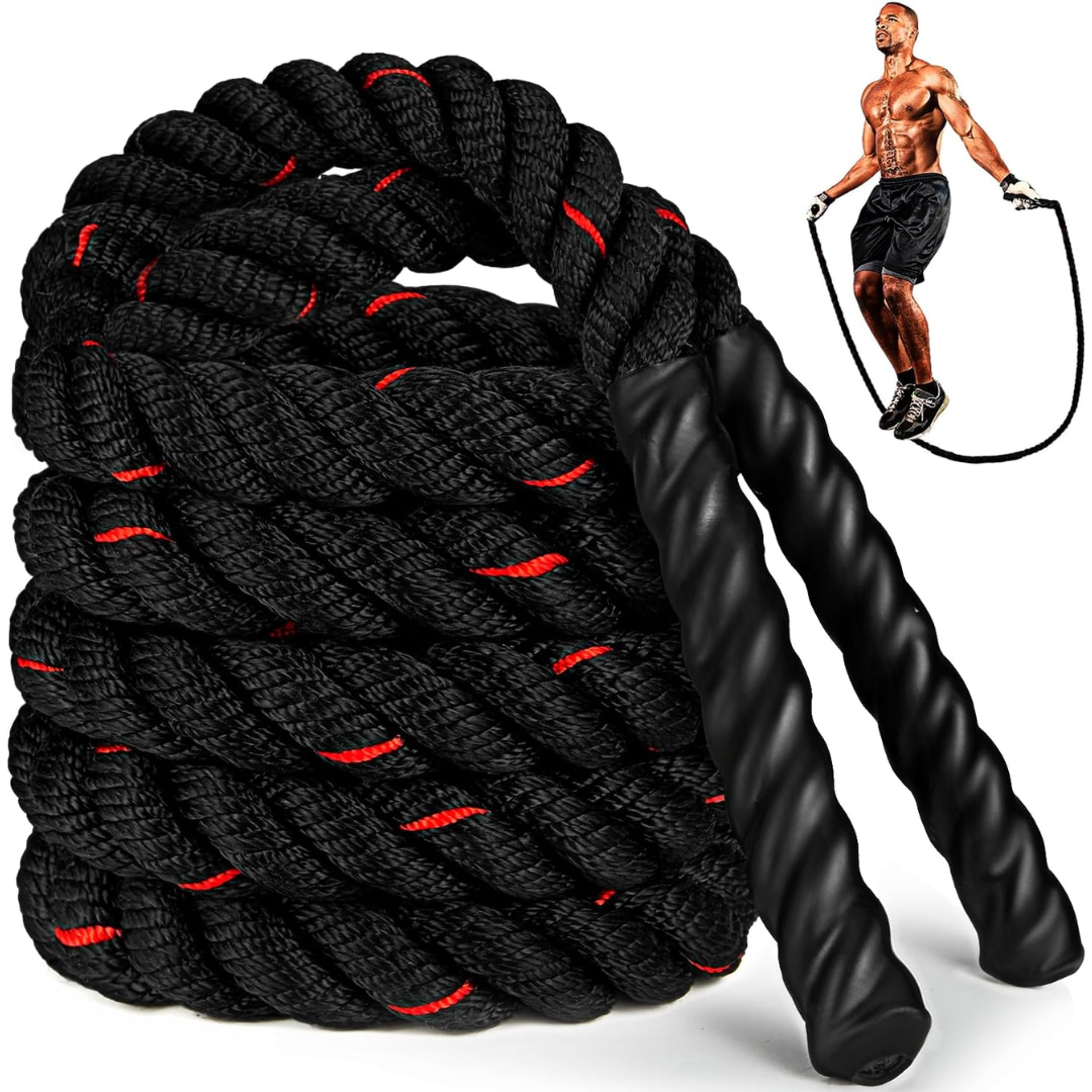 Heavy weighted jump rope 1.2kg to 2.2kg, durable, adjustable length, sleek handles, ideal for strength and cardio workouts.