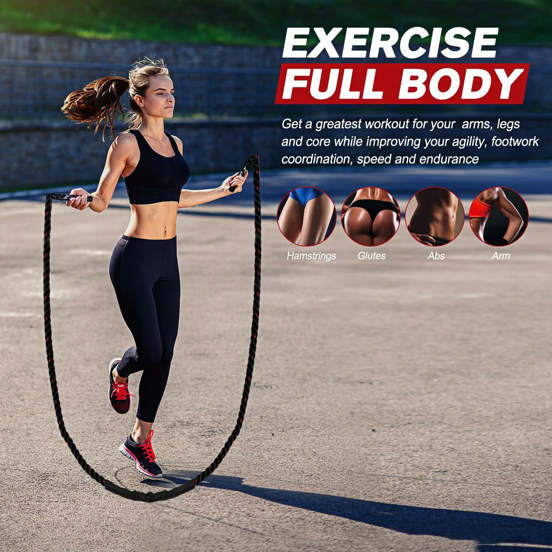 Heavy weighted jump rope 1.2kg to 2.2kg, durable, adjustable length, sleek handles, ideal for strength and cardio workouts.