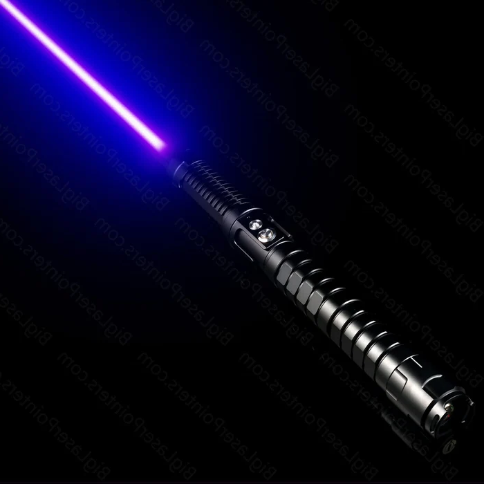 "High-power blue tactical laser torch for outdoor use, features durable aluminum body and adjustable focus."