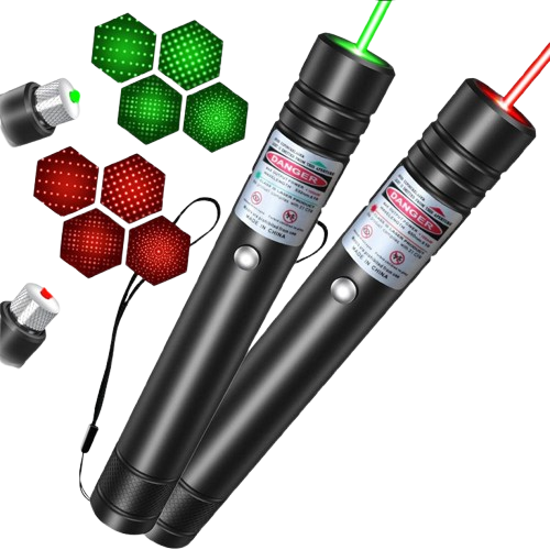 "High power green laser pointer with silver star cap; ideal for presentations and stargazing. USB rechargeable and unisex."