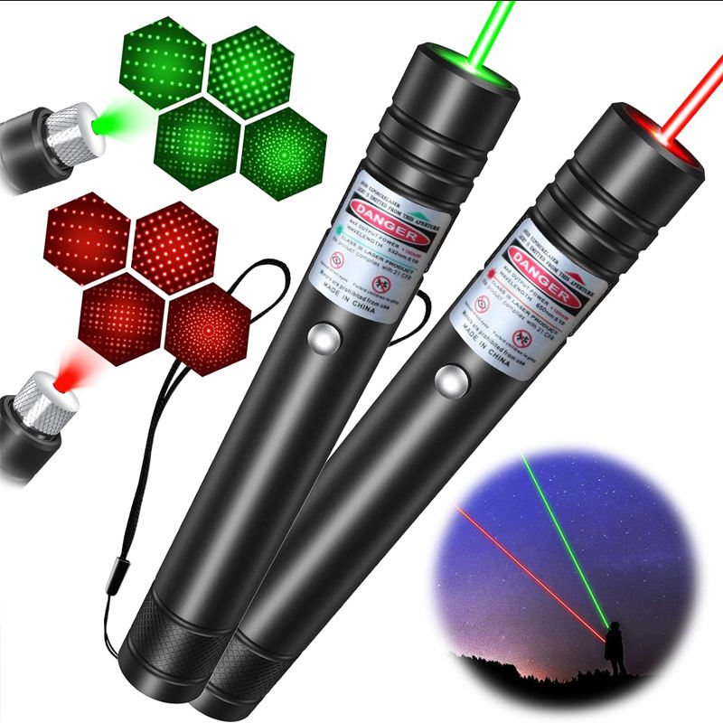 "High power green laser pointer with silver star cap; ideal for presentations and stargazing. USB rechargeable and unisex."