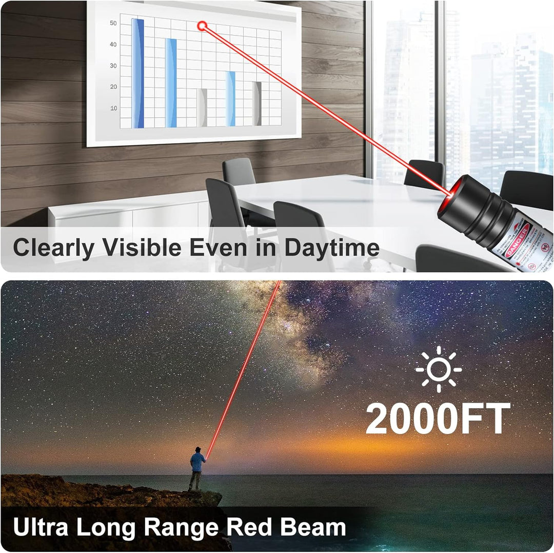 "High power green laser pointer with silver star cap; ideal for presentations and stargazing. USB rechargeable and unisex."