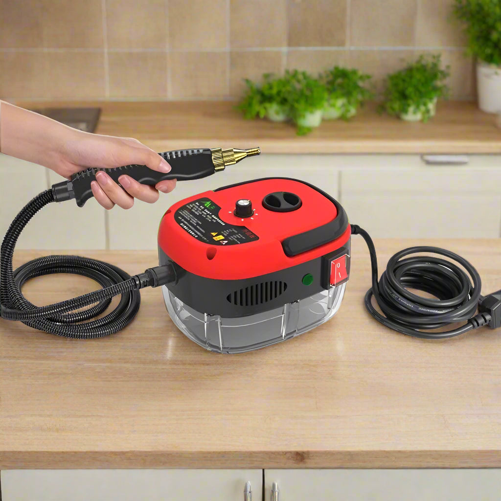 High-power steam cleaner with large capacity tank for home and car cleaning, featuring adjustable steam control and long reac